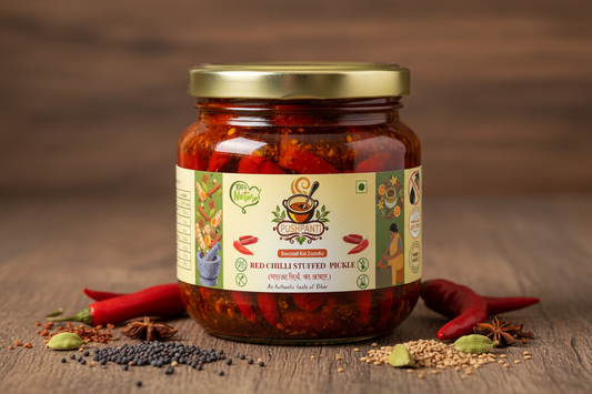 Red Chilli Stuffed Pickle Jar with Golden Cap